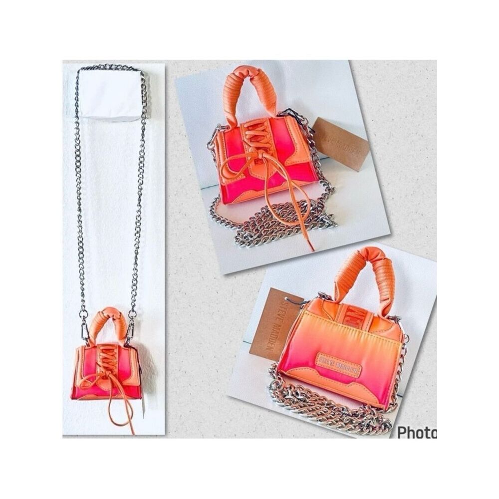 NWT Steve Gorgeous Madden BDORRA Orange Pink Silver hardware Crossbody mini bag